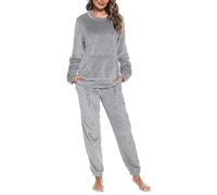 Vlazom Pigiama Donna Invernale Pigiami Due Pezzi Flanella Manica Lunga | Flanella Morbida e Calda, Grande Tasca Ventrale Pratica, Scollo Rotondo Comodo, Disponibile in Più Colori Tinta Unita