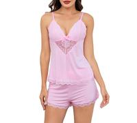 Vlazom Pigiama Donna Senza Maniche 2 Pezzi in Pizzo Top a Bretelle e Short