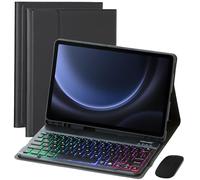VLEAQC Custodia con Tastiera per Samsung Galaxy Tab S10 Fe 2025/S9 Fe 10,9″ e Tab S9 11″ 2023, Tastiera Bluetooth retroilluminata Staccabile con Mouse, Cover Folio con portapenna,Nero