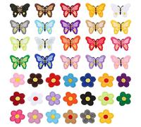 Vlecexs 40 Ricami Adesivi Bambini DIY 20 Farfalle e 20 Fiori Per Stirare Cucitura Riparazione Abiti Personalizzazione Giacca Pantaloni Scuola Cappello Pacchetto