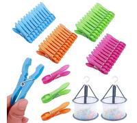 Vlecexs 48 Pezzi Mollette per Bucato con 2 Cestino, Mollette per Bucato Antiscivolo, Mollette di Plastica Colorate, Forte Forza di Serraggio, Ottimo per Calze, Asciugamani, Lenzuola, Vestiti, Foto