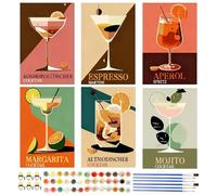 Vlecexs 6 Pezzi Dipingere con i Numeri per Adulti, Dipingi con i Numeri Cocktail, Paint by Numbers Kit con 6 Pennelli e Colori Acrilici, Regalo di Natale per Decorazioni Casa, Senza Cornice, 20x30cm