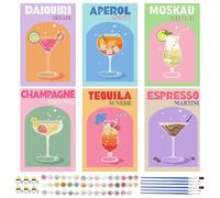 Vlecexs 6 Pezzi Dipingere con i Numeri per Adulti, Dipingi con i Numeri Cocktail, Paint by Numbers Kit con 6 Pennelli e Colori Acrilici, Regalo di Natale per Decorazioni Casa, Senza Cornice, 20x30cm