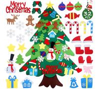 Vlecexs Albero di Natale In Feltro Per Bambini, DIY Albero Natale Feltro, Albero di Decorazioni Regalo Natalizie con 32 Ornamenti Natalizi Staccabili, Decorazione da Parete per Parete, Porta, Finestra