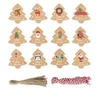 Vlecexs Etichette Regalo di Natale, 96 Pezzi Etichette Regalo Kraft Natale, Targhette in Cartoncino Natalizie con Filo di Cotone e Spago per Pacchi Regalo di Natalizi Addobbi l'albero di Natale