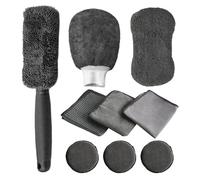Vlecexs Kit Pulizia Auto, 9 Pezzi Car Cleaning Set, Kit Pulizia Auto per Interni e Esterni, Kit Lavaggio Auto e Cura dell'Auto con Panni per la Pulizia, Guanti, Spazzole per Ruote e Altro Ancora