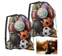 Vlecexs Mesh Ball Bag Large, 2 Pezzi Borsa da Calcio in Rete, Sacchetto di Rete Borsa a Tracolla con Coulisse, Rete Porta Palloni Portatile per Calcio, Pallacanestro, Pallavolo, Rugby, Pallamano