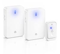 Vlectro Campanello Wireless Extra Forte - Pulsante a Batterie con Indicatore LED, Lunga Portata, Pulsante Impermeabile, Ricevitori da Collegare per Non Udenti, Casa o Ufficio - (Bianco, 2 Ricevitores)