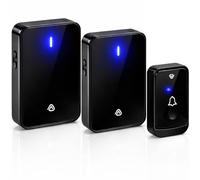 Vlectro Campanello Wireless Extra Forte - Pulsante a Batterie con Indicatore LED, Lunga Portata, Pulsante Impermeabile, Ricevitori da Collegare per Non Udenti, Casa o Ufficio - (Nero, 2 Ricevitores)