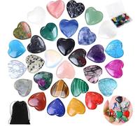Vleuexe 30 Pezzi Pietre a Cuore,Set di pietre preziose Mix colorato di pietre Naturale A Forma di Cuore Pietre Decorative Cristalli Quarzo Rosa cristalloterapia pietre e cristalli per Meditazione