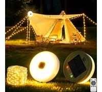 Vleuexe Luci Solari Esterno Campeggio,100LED/10M Camping String Light,2000mAh,Telecomando,Ricaricabile Tramite USB,Luci da Esterno Campeggio,Luce CampeggioMultifunzione Tenda,Avventure Esterni