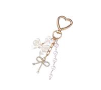 VlHpnpe Elegante portachiavi modellato a forma di cuore che combina una struttura in colofonia ruvida e una perla liscia abbellimento porta fascino elegante portachiavi con pietra curva, B, Taglia