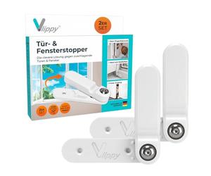 Vlippy set di 2 fermaporte e fermavetri | Impedisce alle finestre e alle porte di sbattere, finalmente puoi arieggiare senza preoccupazioni | Facile da montare senza forare