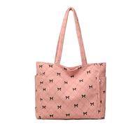 Vllcsla Borsa a Tracolla Media da Donna, 38x13x28 cm, Velluto a Coste, Borsa a Spalla da Viaggio con Tasche Multiple Cerniera, per Uso Quotidiano, Scuola, Borse Tote Casual per Laptop, Rosa