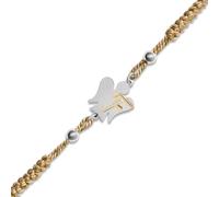 VLNET® | Bracciale con cordino regolabile beige e oro | Angelo e lettera in argento | L'alfabeto degli Angeli | Roberto Giannotti (F)