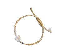 VLNET® | Bracciale con cordino regolabile beige e oro | Angelo e lettera in argento | L'alfabeto degli Angeli | Roberto Giannotti (A)