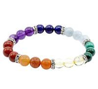 VLNET® | bracciale elastico 7 chakra | pietre naturali : diaspro rosso,avventurina arancione,agata gialla,malachite,acquamarina,lapislazzuli,ametista | tg unica| unisex
