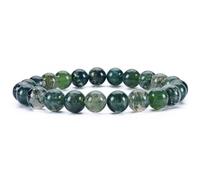 VLNET ® | bracciale elastico con pietra naturale agata muschiata da 6 mm o da 8 mm | proprietà : favorisce la fiducia, la speranza e la comunicazione| tg unica misura regolabile (8 mm)