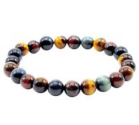 VLNET® | Bracciale elastico con pietre naturali da 8 mm e da 6 mm | occhio di tigre, occhio di falco, occhio di toro | Tg unica | unisex | bracciale tripla protezione (8 MM)