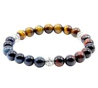 VLNET® | Bracciale elastico con pietre naturali da 8 mm | occhio di tigre, occhio di falco, occhio di toro | Tg unica | unisex | bracciale tripla protezione (perlina)