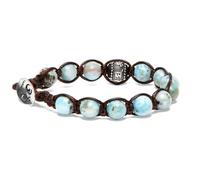 VLNET ® | Bracciale Originale Tibetano con Ruota della Preghiera | Argento e Pietre Naturali | Unisex Taglia Unica | Benedetto dai Monaci Tibetani | Tamashii Larimar