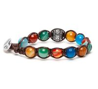 VLNET ® | Bracciale Originale Tibetano con Ruota della Preghiera | Argento e pietre Naturali | Unisex Taglia Unica | Benedetto dai Monaci Tibetani | Tamashii Agata striata mix color