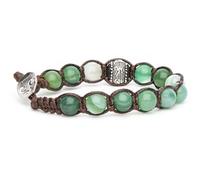 VLNET Bracciale originale Tibetano con ruota della preghiera in argento e pietre naturali. Unisex. Taglia unica. Benedetto dai Monaci Tibetani. (agata verde striata)