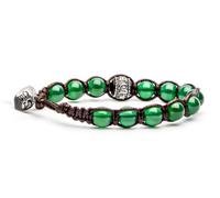 VLNET Bracciale originale Tibetano con ruota della preghiera in argento e pietre naturali. Unisex. Taglia unica. Benedetto dai Monaci Tibetani. (agata verde)