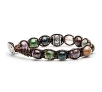 VLNET Bracciale originale Tibetano con ruota della preghiera in argento e pietre naturali. Unisex. Taglia unica. Benedetto dai Monaci Tibetani. (agata muschiata)