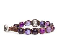 VLNET ® | Bracciale Originale Tibetano | Ruota della Preghiera | Argento e Pietre Naturali | Unisex Taglia Unica | Benedetto dai Monaci Tibetani | Agata Viola Striata