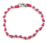 VLNET ® | Bracciale Spadarella Unisex | Argento 925 + Cotone Nautico Fucsia | Palline Diametro 4 mm | lunghezza 17 cm | Fatto a Mano in Italia