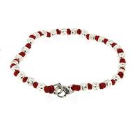 VLNET ® | Bracciale Spadarella Unisex | Argento 925 + Cotone Nautico Rosso | Pepite diametro 4 mm | Fatto a Mano in Italia | Lunghezza 17 cm