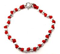VLNET ® | Bracciale Spadarella Unisex | Argento 925 + Cotone Nautico Rosso | Pepite Diametro 4 mm | Fatto a Mano in Italia | Lunghezza 19 cm