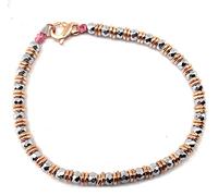 VLNET ® | Bracciale Spadarella Unisex | Argento 925 Rose + Ematite Chiara | Diametro Pietra 4 mm | lunghezza 17 cm | Fatto a Mano in Italia