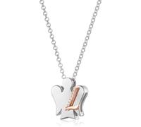 VLNET ® | Collana in Argento 925 con Angelo Custode + lettera in Argento Rosato e Zirconi Bianchi | Collezione Angeli Roberto Giannotti | Fatto a Mano in Italia (Lettera L)