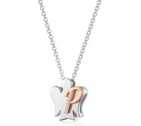 VLNET ® | Collana in Argento 925 con Angelo Custode + lettera in Argento Rosato e Zirconi Bianchi | Collezione Angeli Roberto Giannotti | Fatto a Mano in Italia (Lettera P)