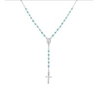 VLNET Collana rosario classico in argento 925 con cristalli turchese.Collezione Rosari Amen.Unisex.lunghezza 48 + 2 cm