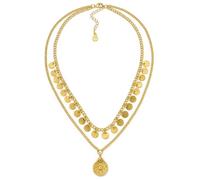 VLNET | Collana Vestopazzo 2 fili in ottone riciclato | pendenti monete | Lunghezza collana 44 + 6,5 cm. | Lavorazione artigianale | con gufetto portafortuna in OMAGGIO