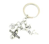 VLNET Portachiavi tascabile a doppia anella in acciaio inossidabile tema passioni:sport,calcio,musica,macchine,arte,lavoro,passatempi.. Unisex,Ottima idea Regalo (pallavolo)
