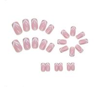 VLNET | Unghie finte quadrate lucide rosa Confezione da 24 pz. Unghie Medio Lunghe con glitter argentati e design a onde bianche Unisex