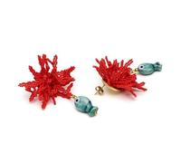 VLNET ® | Vestopazzo Orecchini a forma di anemone | turchese, corallo e con pesce | Orecchini a lobo | Nickel tested | ottone e ceramica colorata (1, rosso con pesciolino)