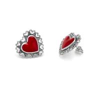 VLNET | Vestopazzo orecchini a lobo con cuori rosso merletto placcato argento | Lavorazione artigianale | Nickel tested | con gufetto portafortuna in OMAGGIO