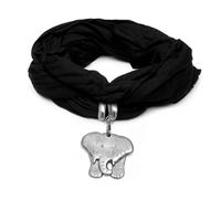 VLNET Vestopazzo sciarpa gioiello con ciondolo cuore, elefante, cerchio e farfalla in alluminio 100% riciclato. Tessuto cotone jersey blu, kaki e nero. (nero elefante)