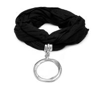 VLNET Vestopazzo sciarpa gioiello con ciondolo cuore, elefante, cerchio e farfalla in alluminio 100% riciclato. Tessuto cotone jersey blu, kaki e nero. (nero cerchio)