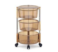 VLOBAOM Carrello A Rotolamento da 3-5 Livelli con Ruote Chiuse, Cesto di Frutta Rotante da Cucina, Carrello per Cesti di StoccaggioBrown,3 Tier