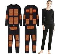 VLOBAOM Set di Biancheria Intima Termica Riscaldata da Donna, Parte Superiore E Inferiore Foderate in Pile Long Johns, Strato Base Riscaldante Elettrico Foderato in Pile,M,Black