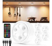 Vloee 2400mAh Faretto LED Ricaricabile, Luce Armadio RGB con Telecomando | USB Ricaricabili, Dimmerabile, Timer Batteria, Magnetica Luci Vetrina senza Fili per Sottopensile Cucina, Mensola, Scale