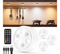 Vloee 2400mAh Luce Armadio RGB con Telecomando, Faretto LED Ricaricabile | USB Ricaricabili, Dimmerabile, Timer, Magnetica Luci Vetrina Senza Fili a Batteria per Sottopensile Cucina, Mensola, Scale