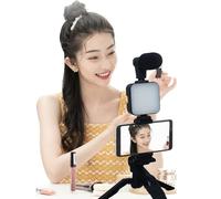 Vlogging Per Telefoni - Luce Video LED 8x6,5x3 Cm, Supporto Per Treppiede Da 9 Cm, Illuminazione Regolabile 10 Marce, Alimentato A Batteria, Set Portatile Leggero | Per Smartphone Per La Regis