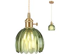 Vloitgol Lampadario a sospensione in vetro verde, E27, 25 cm, vintage, lampada a sospensione per isola cucina, camera da letto, corridoio, studio, caffetteria, soggiorno